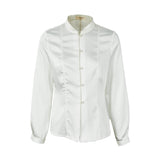 Famecoco Satin Mandarin Collar Blouse with Pearl Buttons