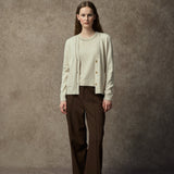 Famecoco Beaded V-Neck Wool Blend Cardigan