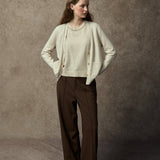Famecoco Beaded V-Neck Wool Blend Cardigan