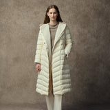 Famecoco Ultra-Light Long Belted Hooded Down Coat