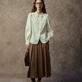 Famecoco Vintage Embroidered Lantern Sleeve Blouse