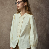 Famecoco Vintage Embroidered Lantern Sleeve Blouse