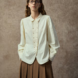 Famecoco Vintage Embroidered Lantern Sleeve Blouse