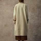 Famecoco Double-Face 100% Wool Long Coat with Contrast Cuffs
