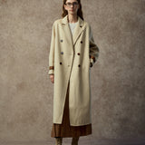 Famecoco Double-Face 100% Wool Long Coat with Contrast Cuffs