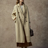 Famecoco Double-Face 100% Wool Long Coat with Contrast Cuffs