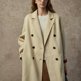 Famecoco Double-Face 100% Wool Long Coat with Contrast Cuffs