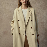 Famecoco Double-Face 100% Wool Long Coat with Contrast Cuffs