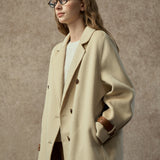 Famecoco Double-Face 100% Wool Long Coat with Contrast Cuffs