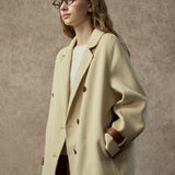 Famecoco Double-Face 100% Wool Long Coat with Contrast Cuffs