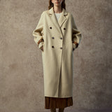 Famecoco Double-Face 100% Wool Long Coat with Contrast Cuffs