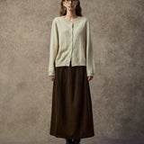 Famecoco Embroidered Wool Blend Crew Cardigan