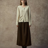 Famecoco Embroidered Wool Blend Crew Cardigan
