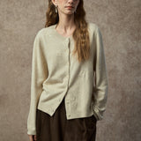 Famecoco Embroidered Wool Blend Crew Cardigan