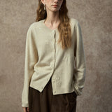 Famecoco Embroidered Wool Blend Crew Cardigan