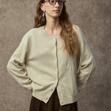 Famecoco Embroidered Wool Blend Crew Cardigan