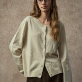 Famecoco Embroidered Wool Blend Crew Cardigan