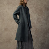 Famecoco Wool-Alpaca Blend Embellished Belted Coat