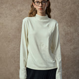 Famecoco Embroidered Mock Neck Slim Top