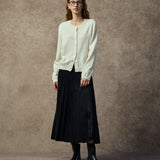 Famecoco Embroidered Wool Blend Crew Cardigan