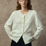 Famecoco Embroidered Wool Blend Crew Cardigan