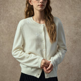Famecoco Embroidered Wool Blend Crew Cardigan