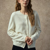 Famecoco Embroidered Wool Blend Crew Cardigan