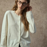Famecoco Embroidered Wool Blend Crew Cardigan