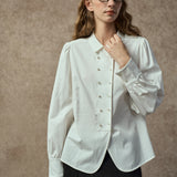 Famecoco Vintage Embroidered Lantern Sleeve Blouse