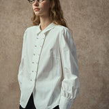 Famecoco Vintage Embroidered Lantern Sleeve Blouse