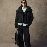 Famecoco Black Short Hooded Down Jacket