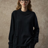 Famecoco Wool-Blend Mock Neck Patchwork Sweater