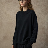 Famecoco Wool-Blend Mock Neck Patchwork Sweater