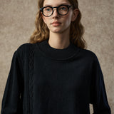 Famecoco Wool-Blend Mock Neck Patchwork Sweater
