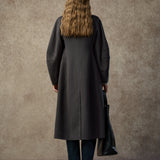 Famecoco 100% Merino Wool Tailored A-Line Belted Coat