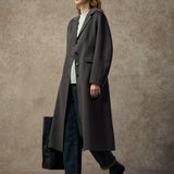 Famecoco 100% Merino Wool Tailored A-Line Belted Coat