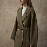 Famecoco Classic Double-Breasted Wool Long Coat