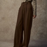 Famecoco Tailored Straight-Leg Pants with Button Waist