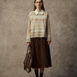 Famecoco Vintage Jacquard Wool Blend Pullover Sweater