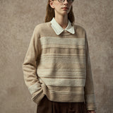 Famecoco Vintage Jacquard Wool Blend Pullover Sweater