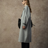 Famecoco Double-Face 100% Wool Long Coat with Contrast Cuffs