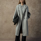 Famecoco Double-Face 100% Wool Long Coat with Contrast Cuffs