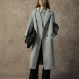 Famecoco Double-Face 100% Wool Long Coat with Contrast Cuffs
