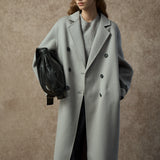 Famecoco Double-Face 100% Wool Long Coat with Contrast Cuffs