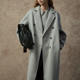 Famecoco Double-Face 100% Wool Long Coat with Contrast Cuffs