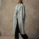 Famecoco Double-Face 100% Wool Long Coat with Contrast Cuffs