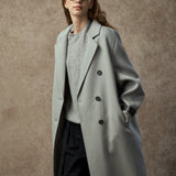 Famecoco Double-Face 100% Wool Long Coat with Contrast Cuffs