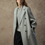 Famecoco Double-Face 100% Wool Long Coat with Contrast Cuffs