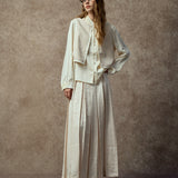 Famecoco Faux Two-Piece Jacquard Blouse