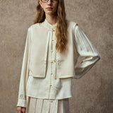 Famecoco Faux Two-Piece Jacquard Blouse